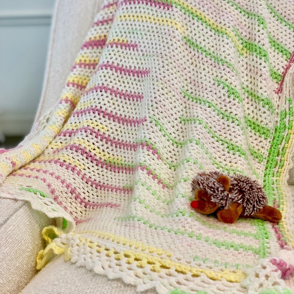 Vintage Pastel Crocheted Baby Receiving Blanket